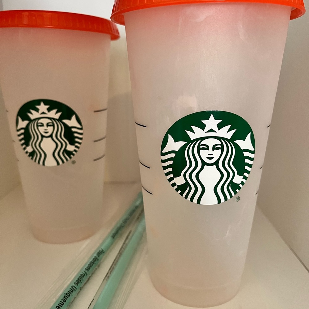 Starbucks Orange and White Disposable Tableware